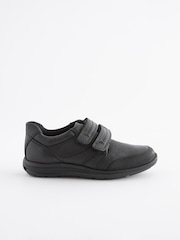 Black Wide Fit (G) School Leather Strap Touch Fasten Shoes - Image 2 of 6