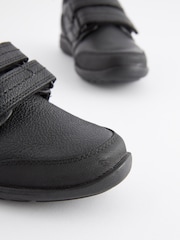 Black Wide Fit (G) School Leather Strap Touch Fasten Shoes - Image 3 of 6