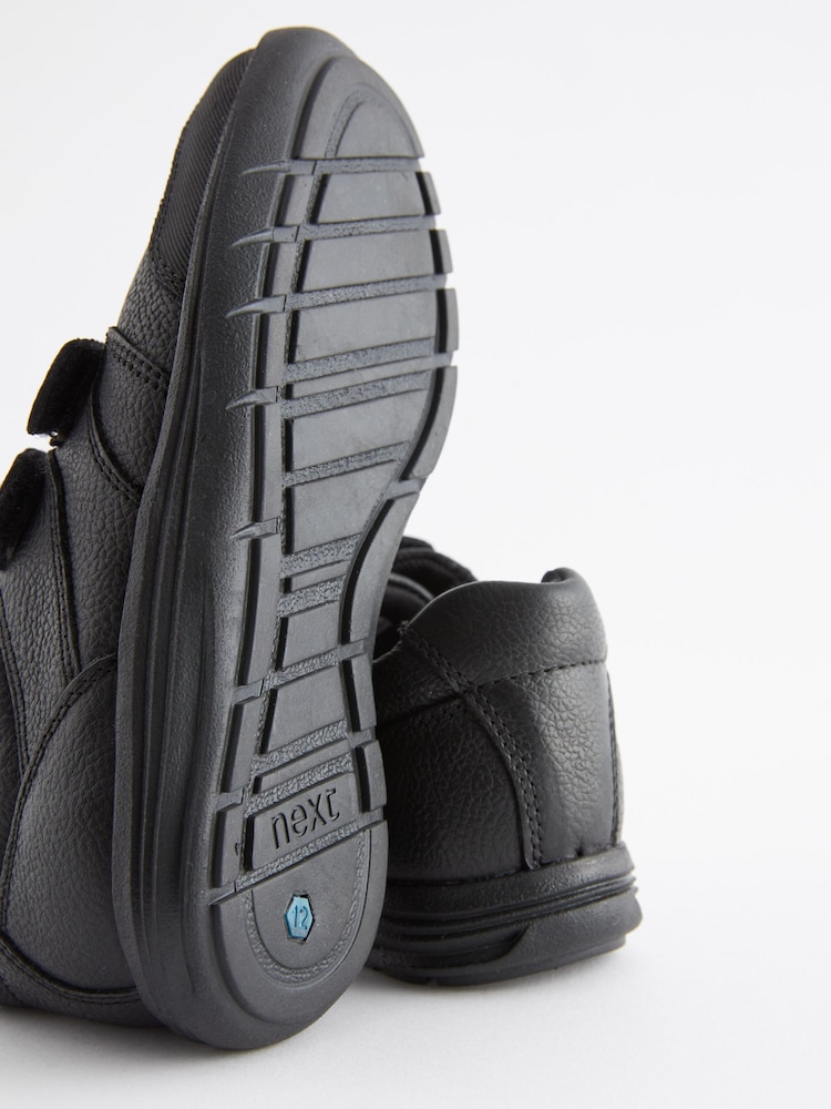 Black Wide Fit (G) School Leather Strap Touch Fasten Shoes - Image 6 of 6