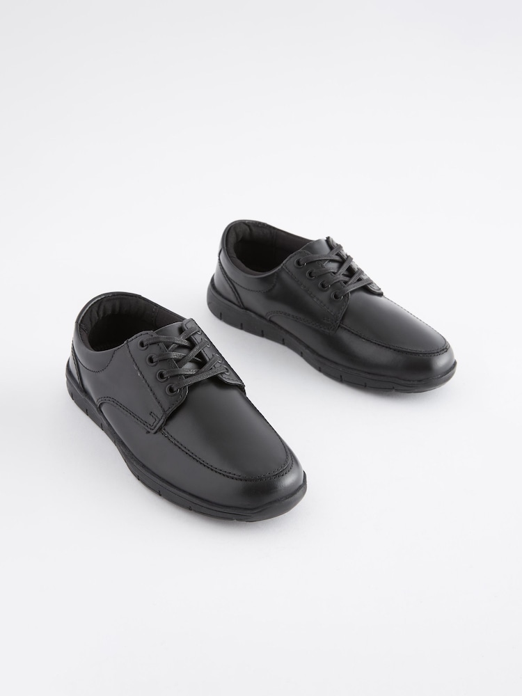 Black Wide Fit (G) School Leather Lace-Up Shoes - Image 1 of 5