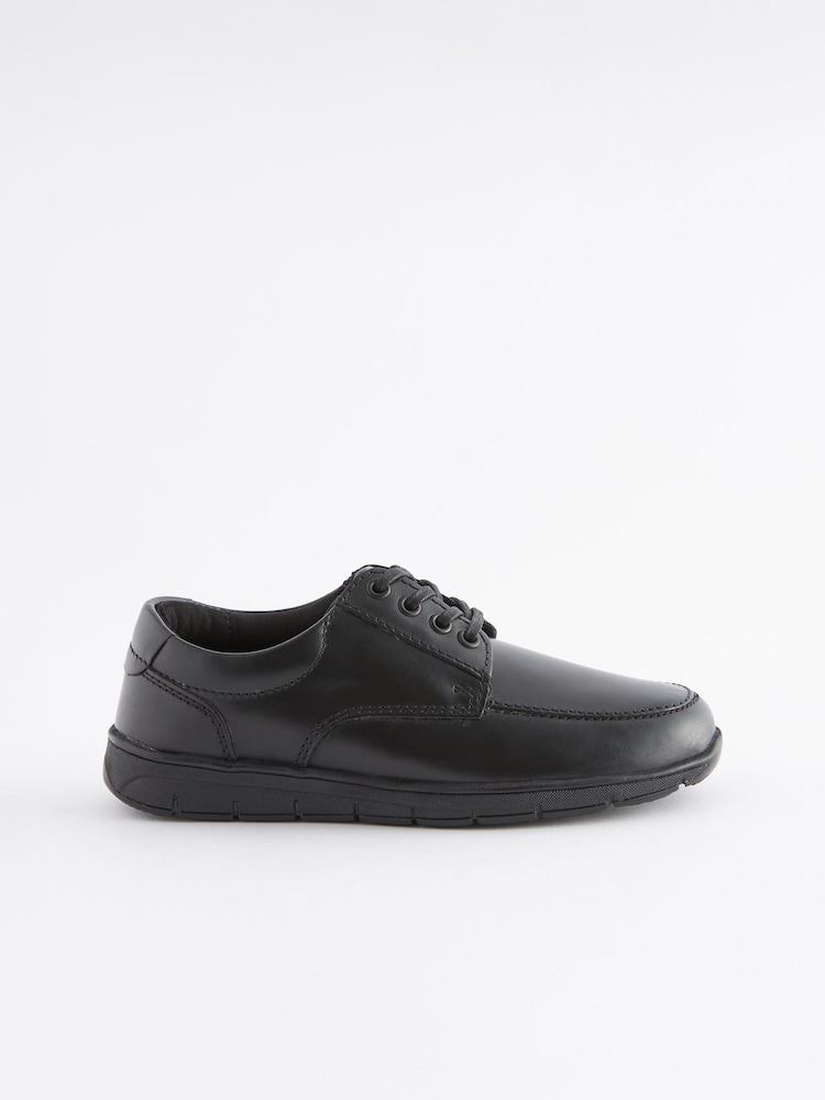 Black Wide Fit (G) School Leather Lace-Up Shoes - Image 2 of 5