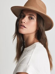 Reiss Camel Wool Fedora Hat - Image 1 of 4