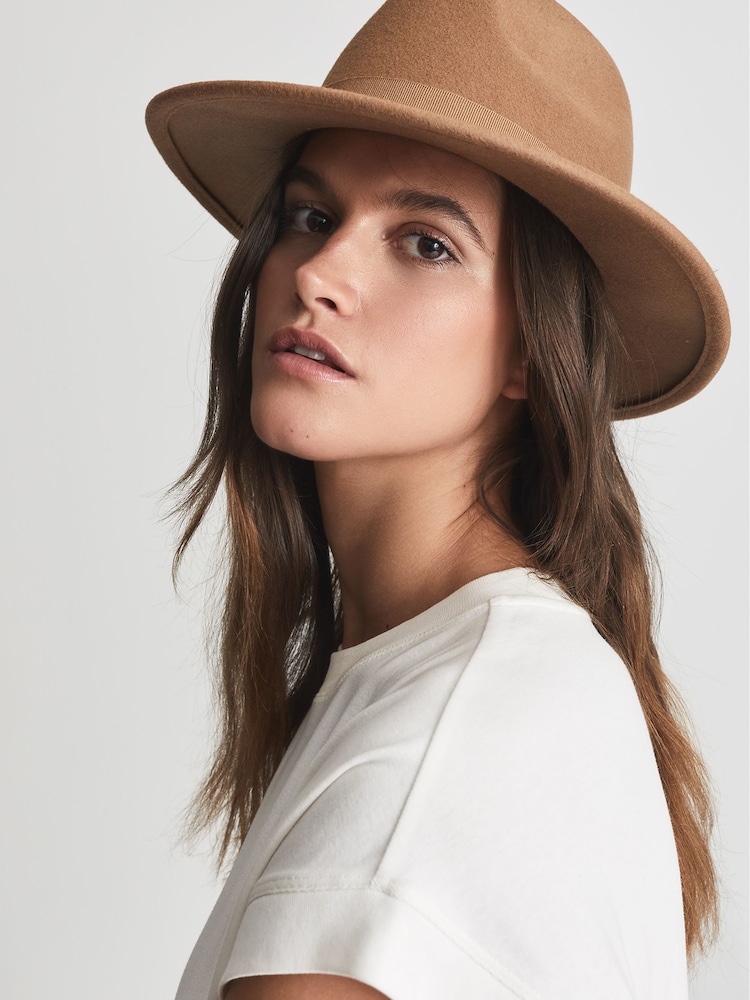 Reiss Camel Wool Fedora Hat - Image 1 of 4