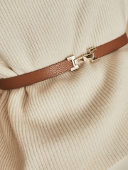 Reiss Tan Hayley Leather Square Hinge Belt - Image 1 of 3