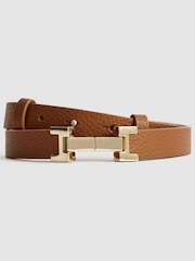 Reiss Tan Hayley Leather Square Hinge Belt - Image 2 of 3