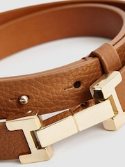 Reiss Tan Hayley Leather Square Hinge Belt - Image 3 of 3