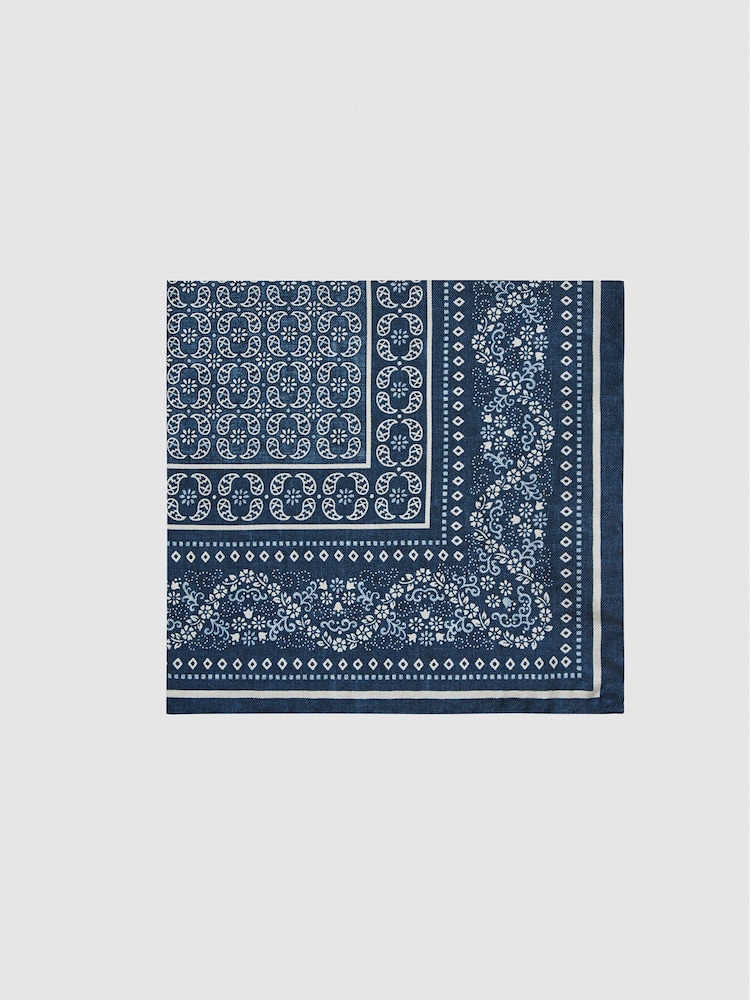 Reiss Navy Amiens Silk Paisley Pocket Square - Image 1 of 2