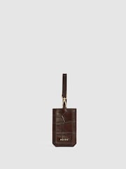 Reiss Chocolate Longford Leather Luggage Tag - Image 1 of 4