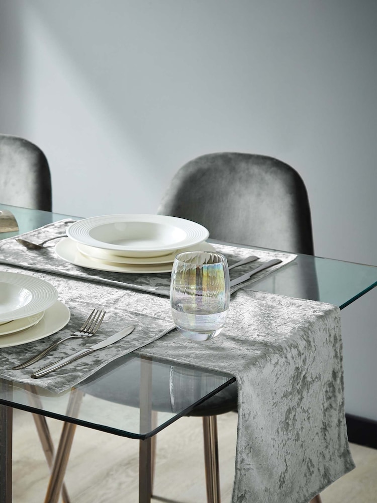 Catherine Lansfield Silver Grey Crushed Velvet Table Runner - Image 2 of 2