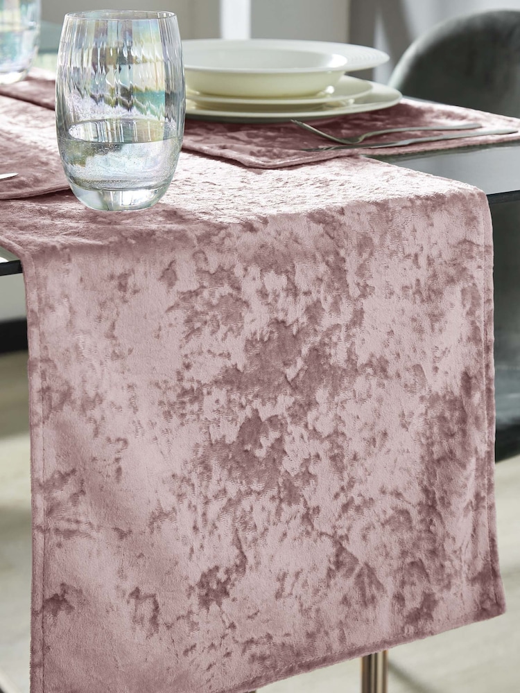 Catherine Lansfield Blush Pink Crushed Velvet Table Runner - Image 1 of 2