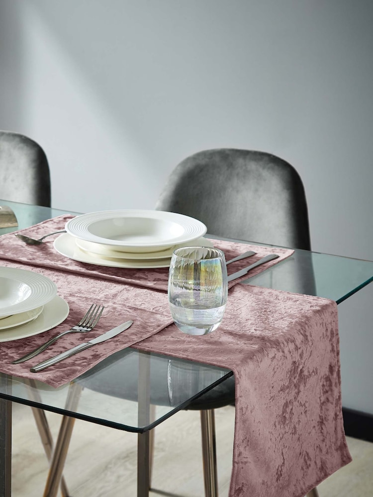 Catherine Lansfield Blush Pink Crushed Velvet Table Runner - Image 2 of 2