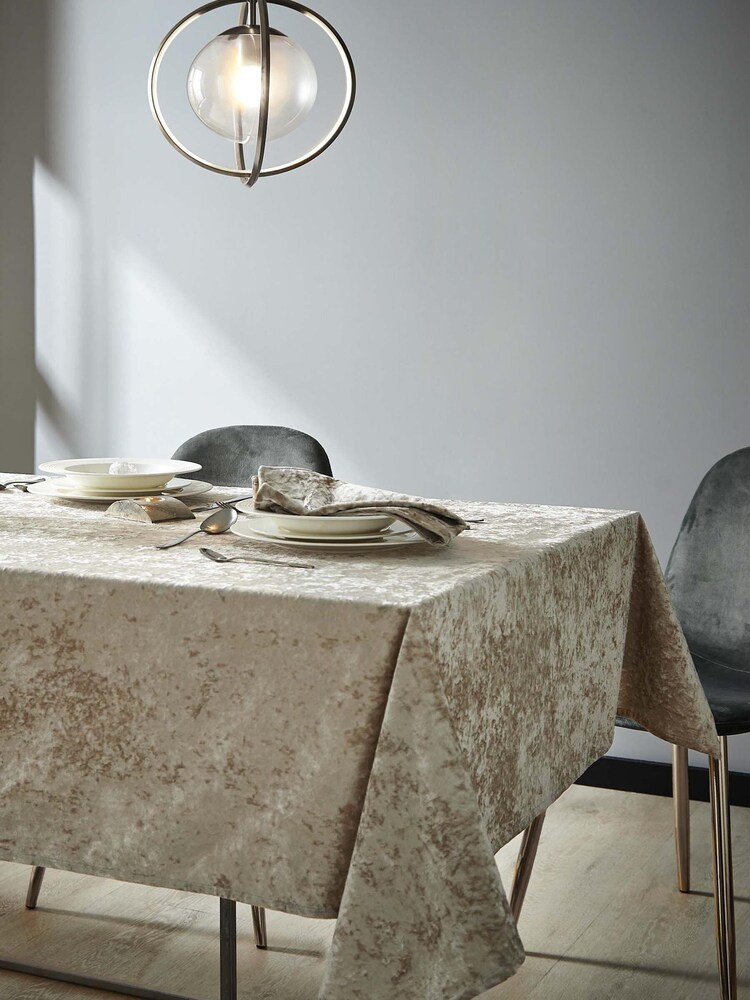 Catherine Lansfield Natural Crushed Velvet Table Cloth - Image 1 of 2