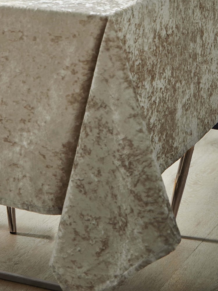 Catherine Lansfield Natural Crushed Velvet Table Cloth - Image 2 of 2
