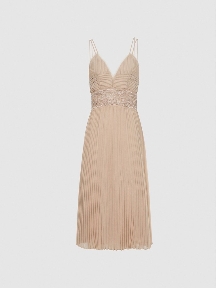 REISS Emma Midikleid mit Spitze und Faltendetail - Bild 2 von 5