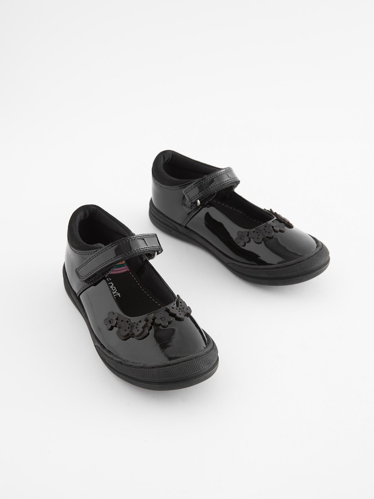 Black Butterfly Detail Wide Fit (G) Junior Leather School Mary Jane Shoes - Image 1 of 5