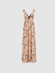 Reiss Blush Peach Floral Printed Maxi Dress - Image 2 of 6