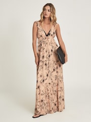 Reiss Blush Peach Floral Printed Maxi Dress - Image 6 of 6
