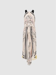 Reiss Pink Grace Scarf Print Midi Dress - Image 2 of 6