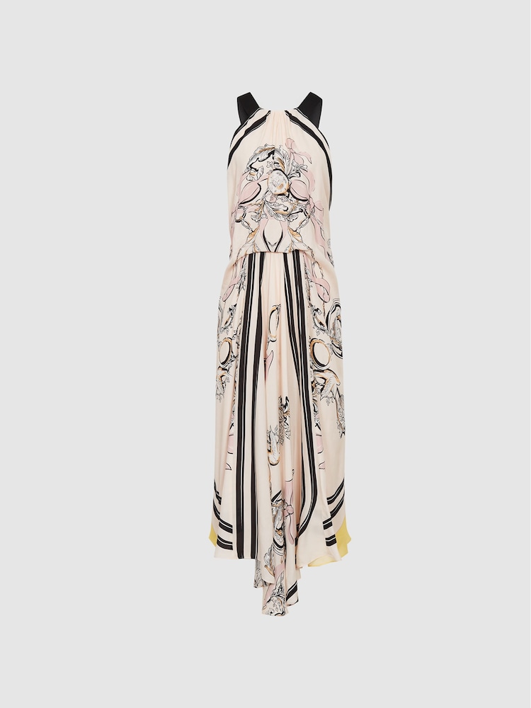 Reiss Pink Grace Scarf Print Midi Dress - Image 2 of 6
