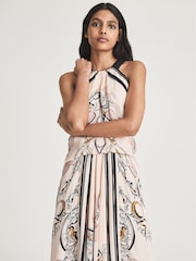 Reiss Pink Grace Scarf Print Midi Dress - Image 6 of 6