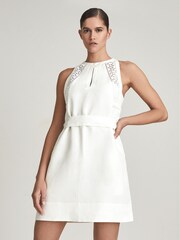 Reiss White Rhona Embroidered Mini Dress - Image 3 of 5