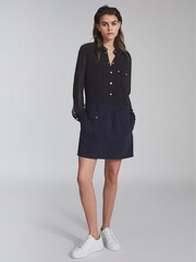Reiss Navy/Black Tia Semi Sheer Detailed Mini Dress - Image 1 of 5