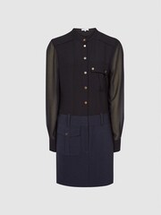 Reiss Navy/Black Tia Semi Sheer Detailed Mini Dress - Image 2 of 5
