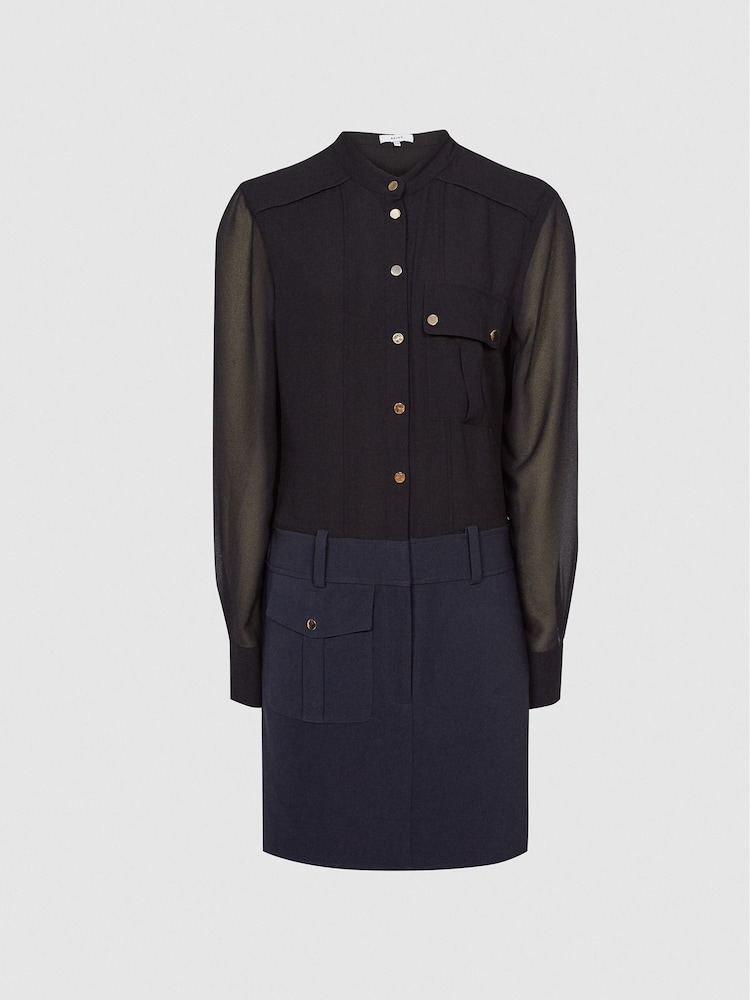 Reiss Navy/Black Tia Semi Sheer Detailed Mini Dress - Image 2 of 5