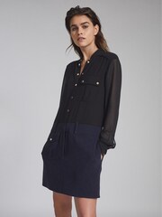 Reiss Navy/Black Tia Semi Sheer Detailed Mini Dress - Image 3 of 5