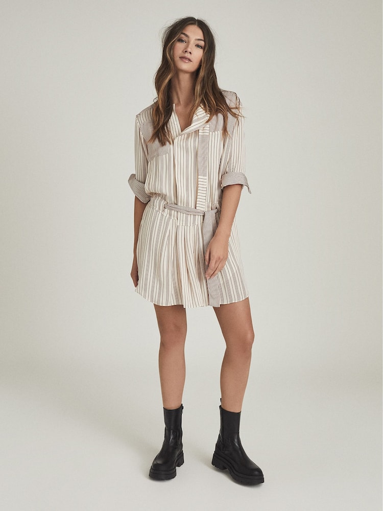 Reiss Cream Alba Striped Shirt Dress - Image 1 of 6