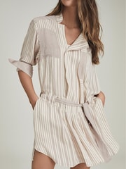 Reiss Cream Alba Striped Shirt Dress - Image 4 of 6