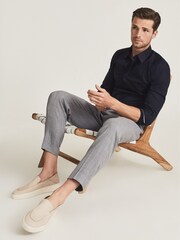 Reiss Navy Kiana Cotton Stretch Poplin Slim Fit Shirt - Image 1 of 5