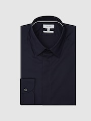 Reiss Navy Kiana Cotton Stretch Poplin Slim Fit Shirt - Image 2 of 5