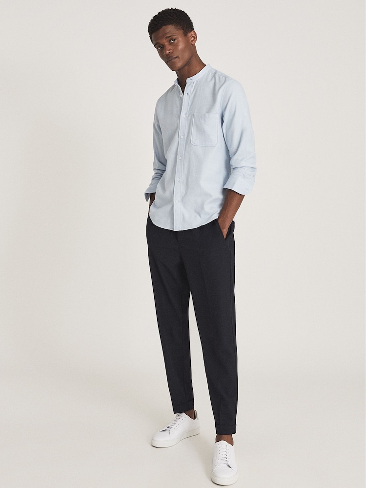 Reiss Soft Blue Tooley Organic Cotton Grandad Shirt - Image 1 of 5