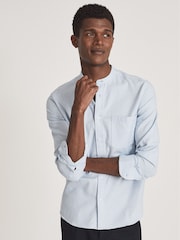 Reiss Soft Blue Tooley Organic Cotton Grandad Shirt - Image 3 of 5