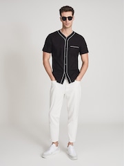 Reiss Black Dipietro Tipped Short Sleeved Shirt - Image 1 of 6