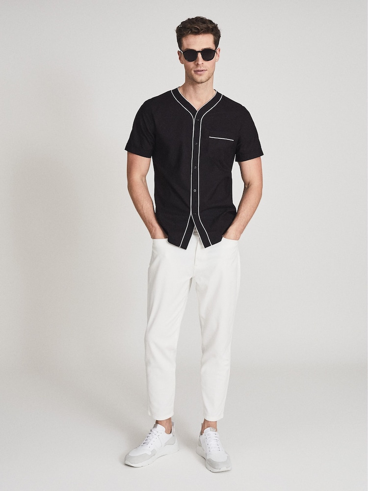 Reiss Black Dipietro Tipped Short Sleeved Shirt - Image 1 of 6