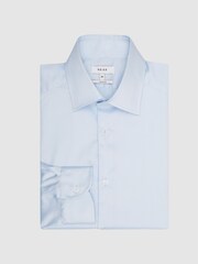 Reiss Soft Blue Frontier Cotton Satin Stretch Slim Fit Shirt - Image 2 of 7