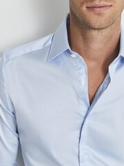Reiss Soft Blue Frontier Cotton Satin Stretch Slim Fit Shirt - Image 4 of 7