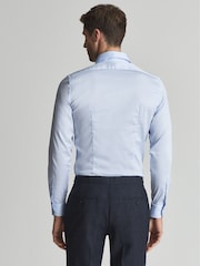 Reiss Soft Blue Frontier Cotton Satin Stretch Slim Fit Shirt - Image 5 of 7