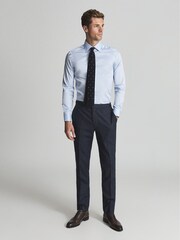 Reiss Soft Blue Frontier Cotton Satin Stretch Slim Fit Shirt - Image 6 of 7