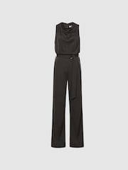 Reiss Dark Green Milo Fine Wool Blend Cowl Neck Jumpsuit - Image 2 of 6