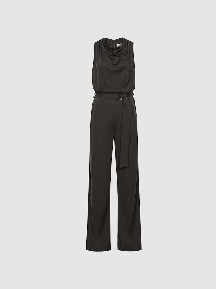 Reiss Dark Green Milo Fine Wool Blend Cowl Neck Jumpsuit - Image 2 of 6
