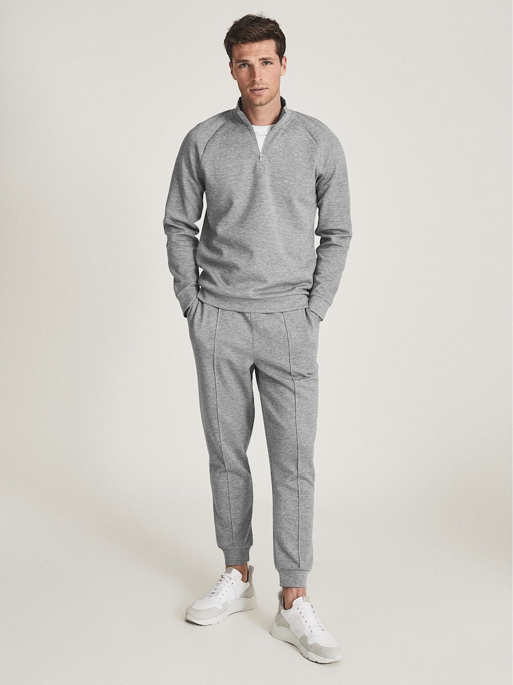 Reiss Grey Melange Stag Neoprene Zip Neck Jumper - Image 1 of 5