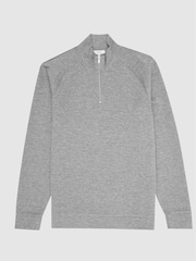 Reiss Grey Melange Stag Neoprene Zip Neck Jumper - Image 2 of 5