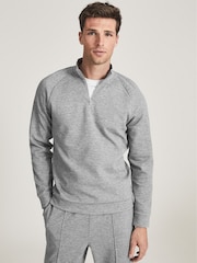 Reiss Grey Melange Stag Neoprene Zip Neck Jumper - Image 3 of 5