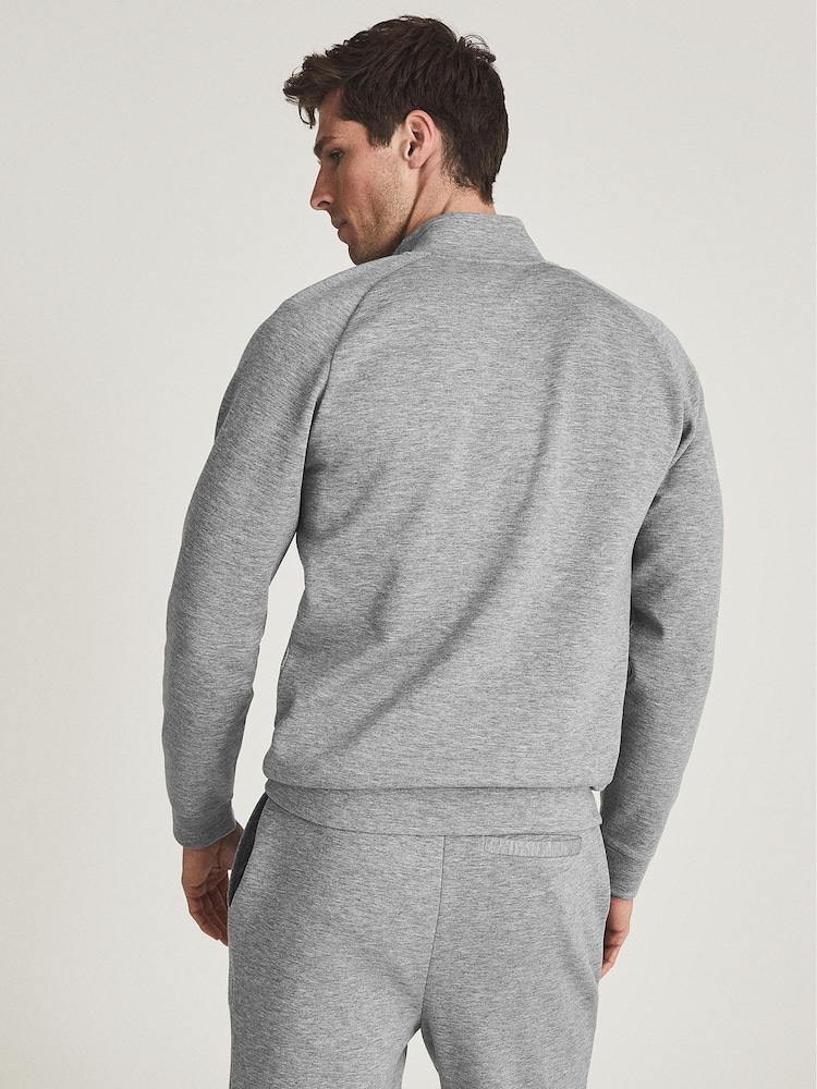 Reiss Grey Melange Stag Neoprene Zip Neck Jumper - Image 5 of 5