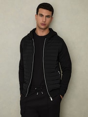 Reiss Black Taylor Hybrid Zip Through Quilted Jacket - Image 1 of 7
