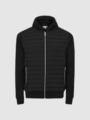Reiss Black Taylor Hybrid Zip Through Quilted Jacket - Image 2 of 7