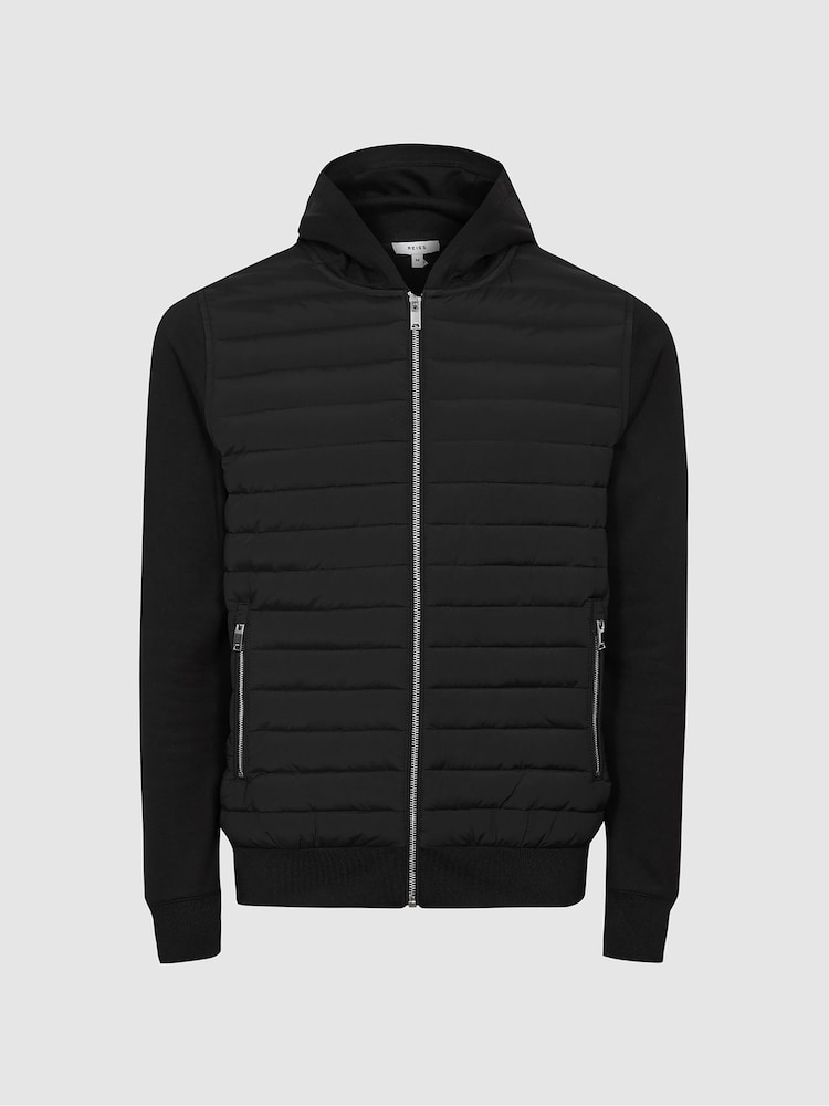 Reiss Black Taylor Hybrid Zip Through Quilted Jacket - Image 2 of 7